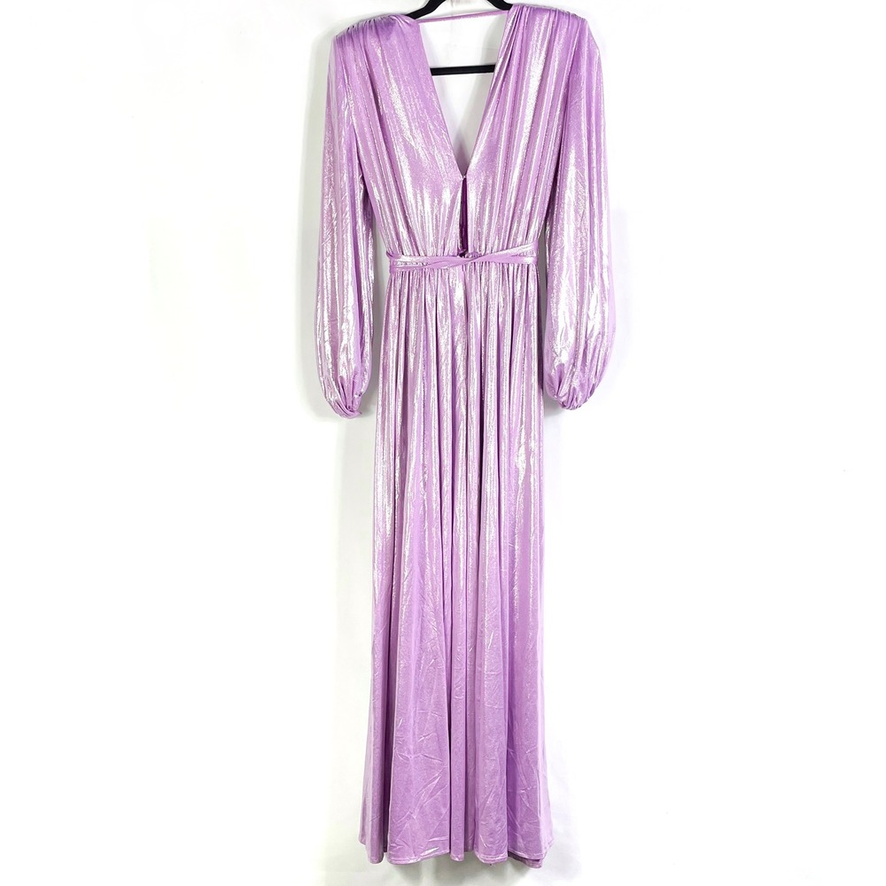 Bronx & Banco Zoe Lame Gown Maxi Dress Purple Lilac Plunge Slits Sz 4 US / Small - Picture 16 of 16